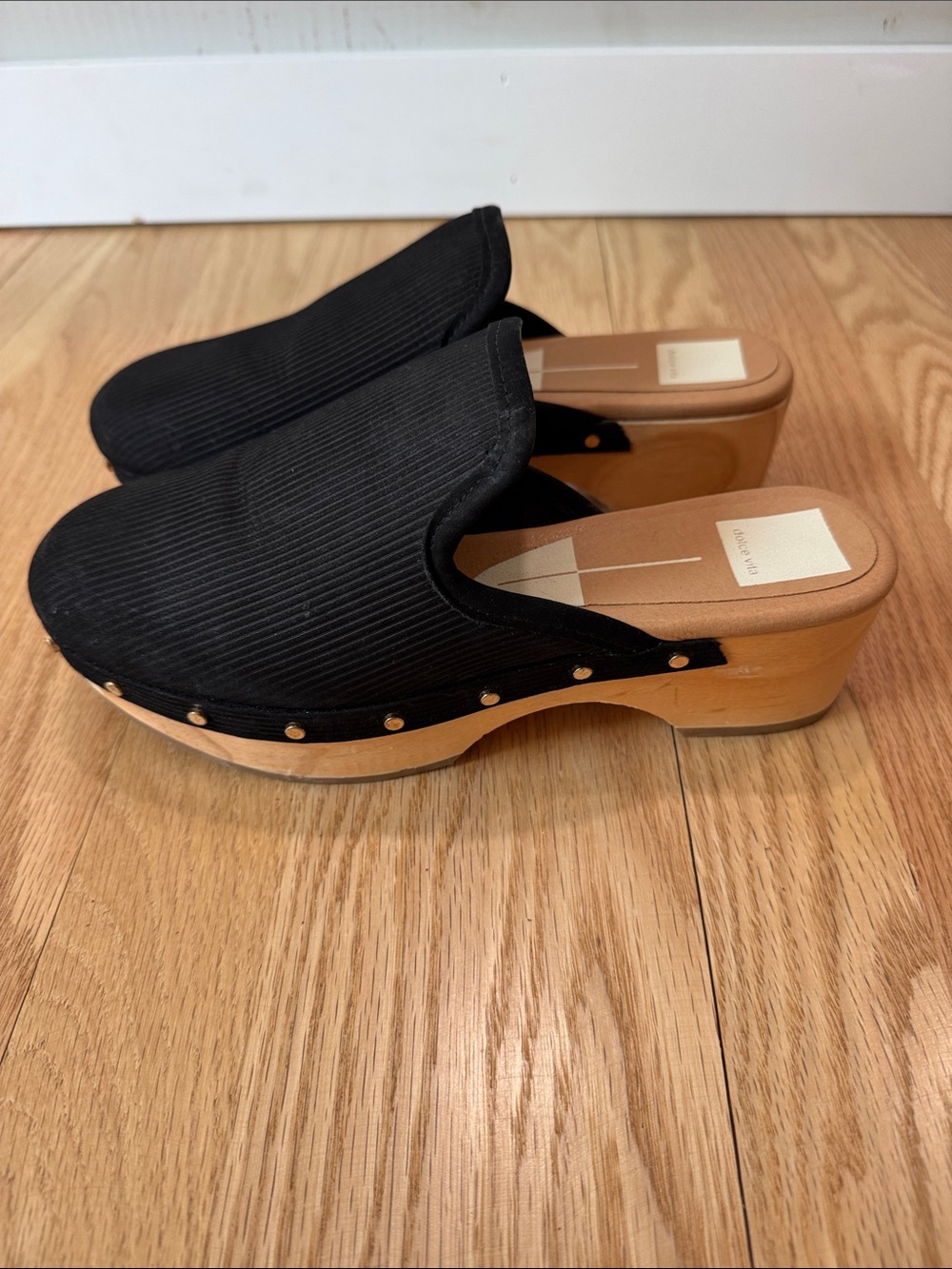 Dolce Vita Black Ribbed Mule Clogs with Wood Platform